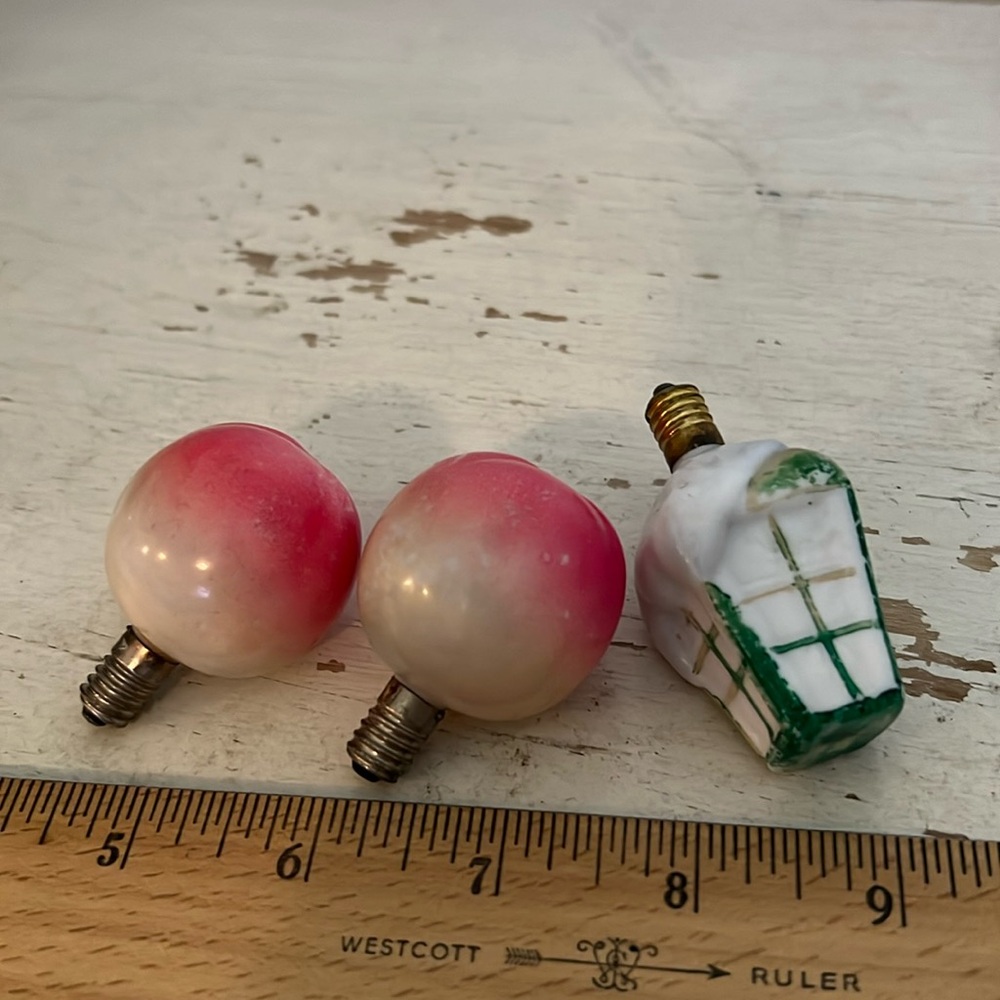 3 Antique figural milk glass Christmas light bulbs